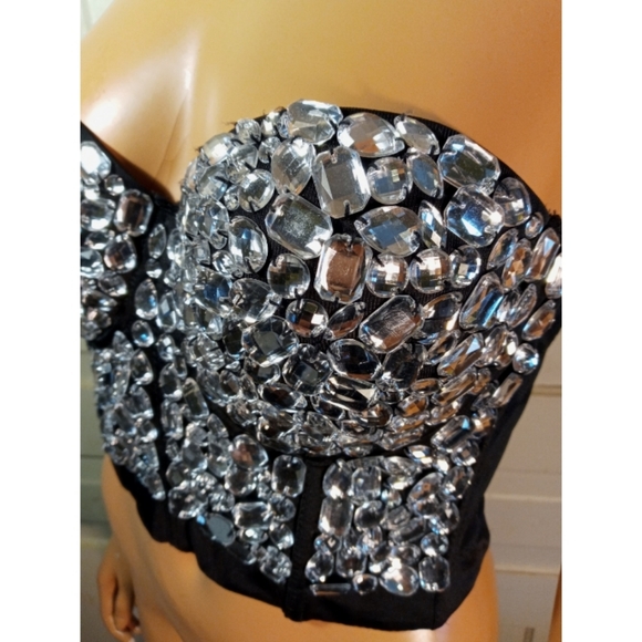 Jeweled crystal gem mirrored bustier corseted bra crop top 36C 36D - Picture 2 of 6